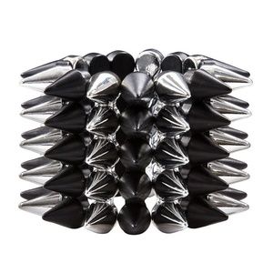 5-Row Black/Silver Spike Stud Wide Cuff Bracelet